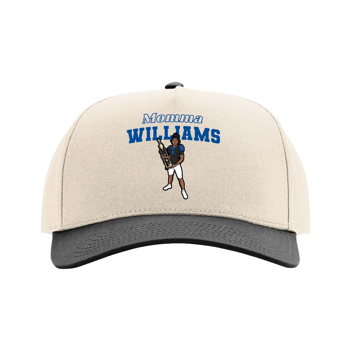 Full Fabric Five-Panel Champ Cap — Mothers Day Block in Cream/Black