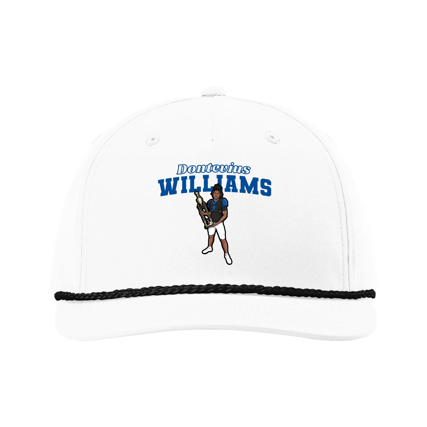 Five-Panel Classic Rope Cap — Name Arch in White