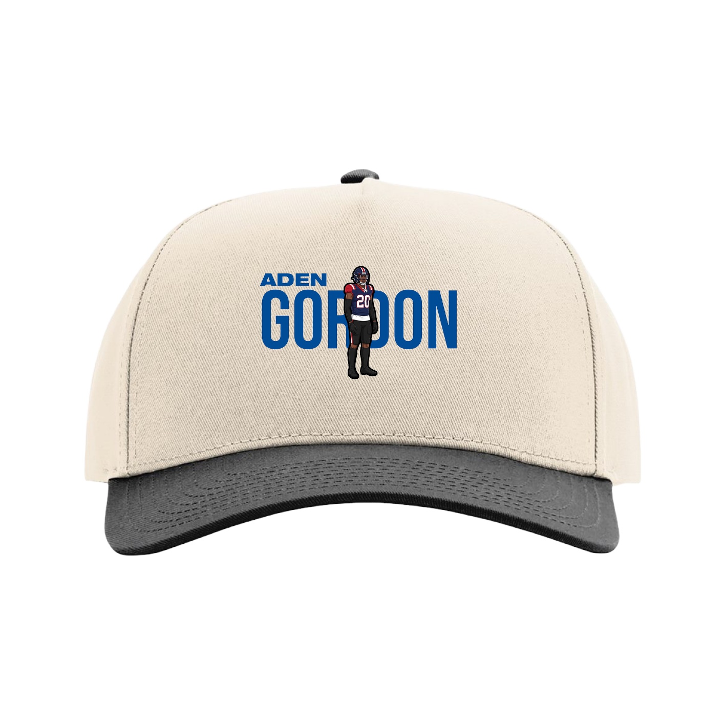 Full Fabric Five-Panel Champ Cap — Player Name in Cream/Black