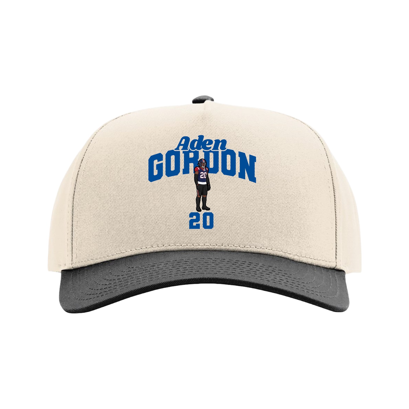 Full Fabric Five-Panel Champ Cap — Signature Arch in Cream/Black