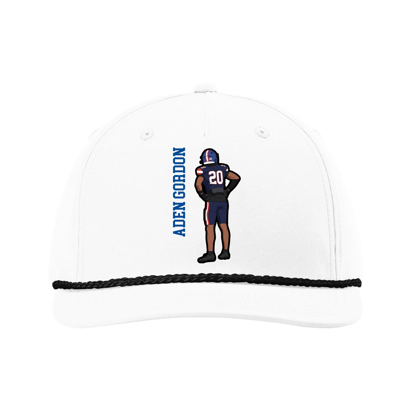 Five-Panel Classic Rope Cap — Name Vertical in White