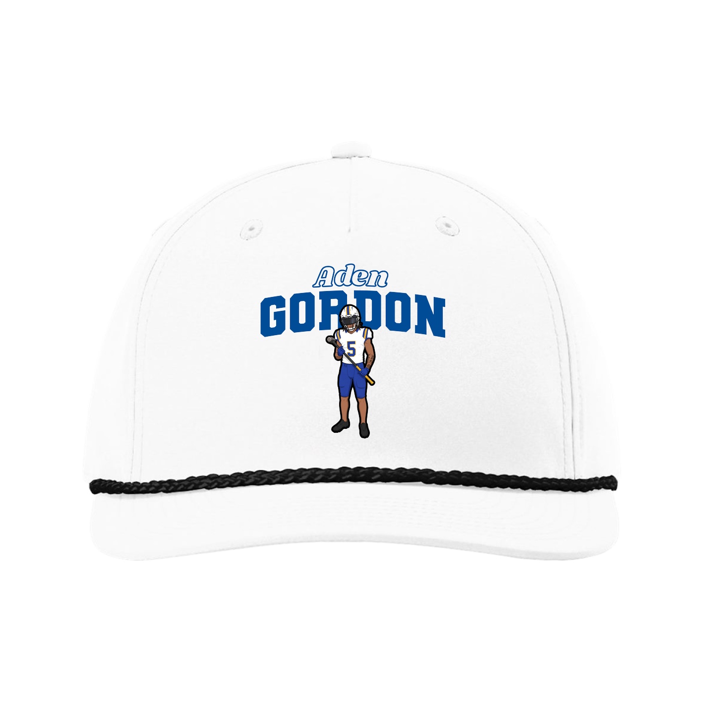 Five-Panel Classic Rope Cap — Name Arch in White