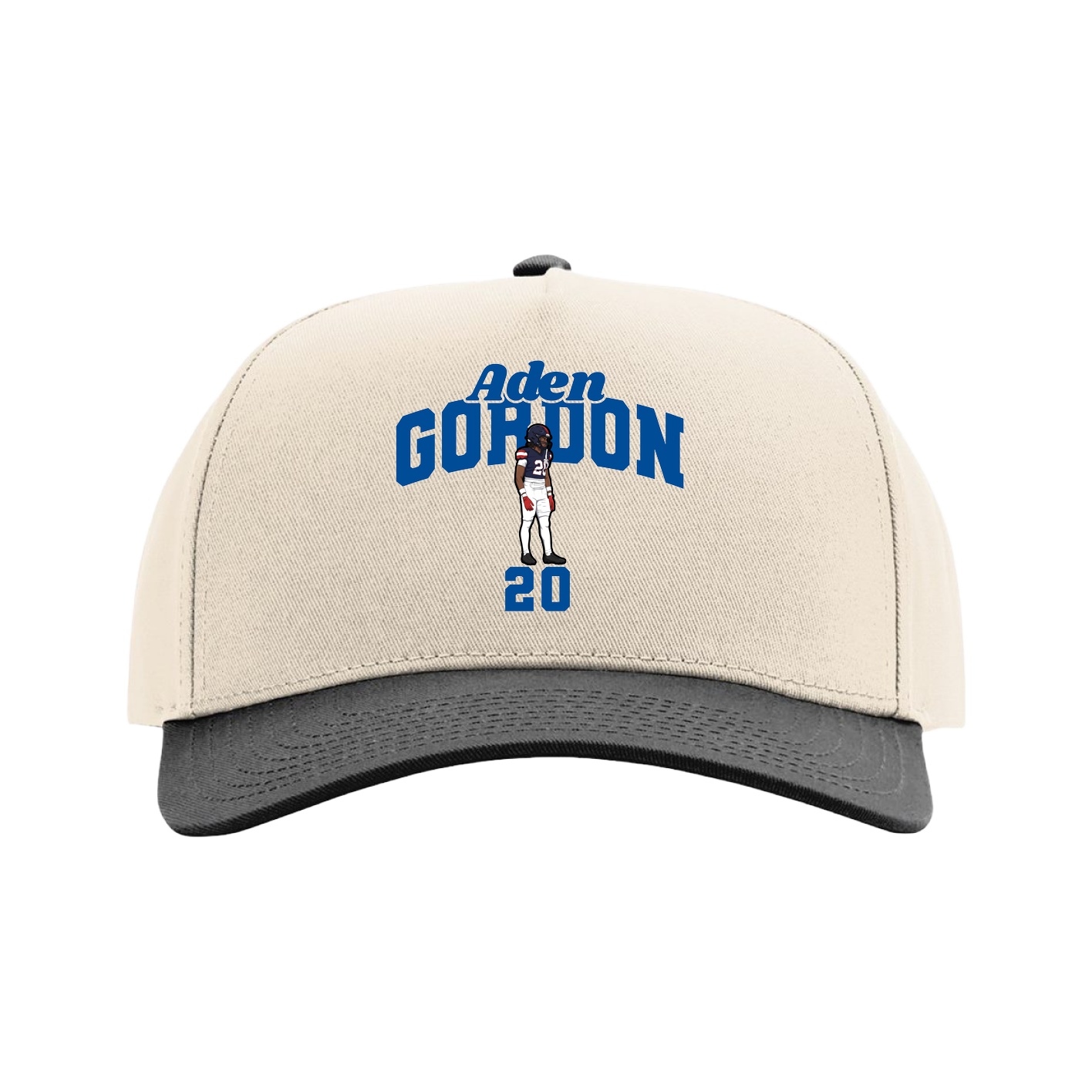 Full Fabric Five-Panel Champ Cap — Signature Arch in Cream/Black