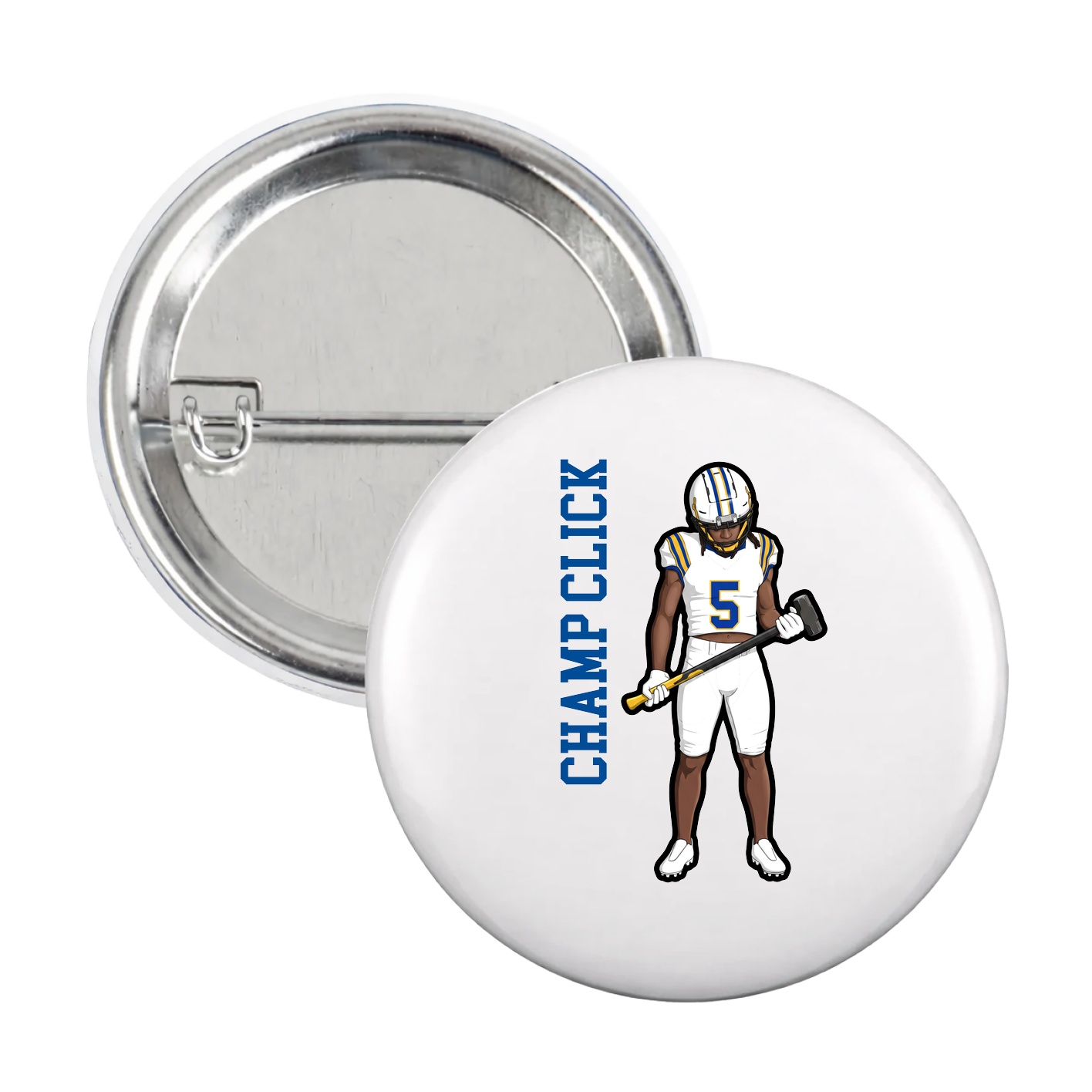 Game Day Button — Name Vertical in White