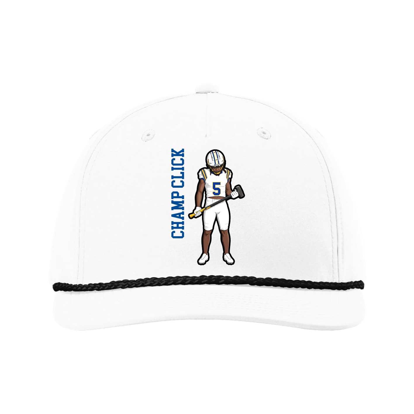 Five-Panel Classic Rope Cap — Name Vertical in White