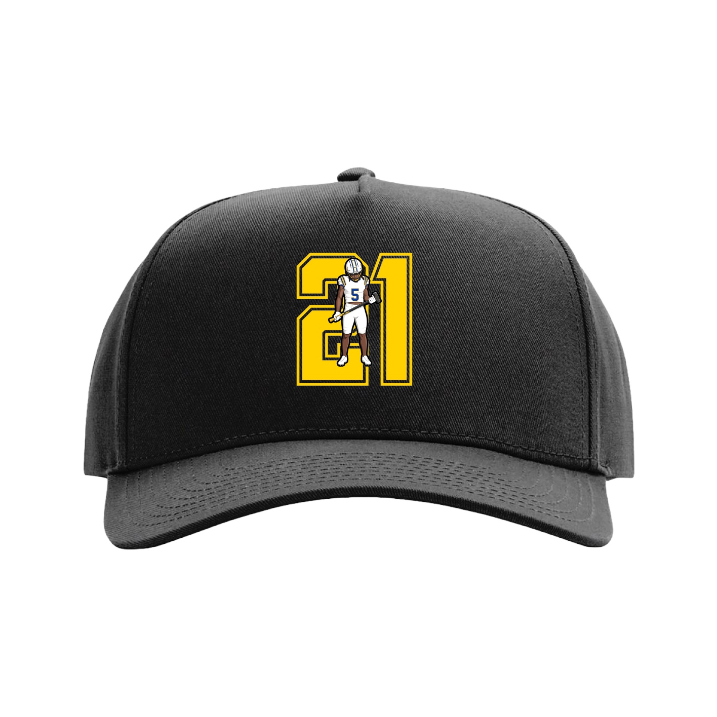 Full Fabric Five-Panel Champ Cap — Number in Black