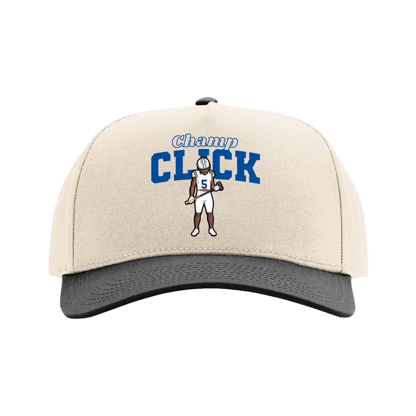 Full Fabric Five-Panel Champ Cap — Name Arch in Cream/Black