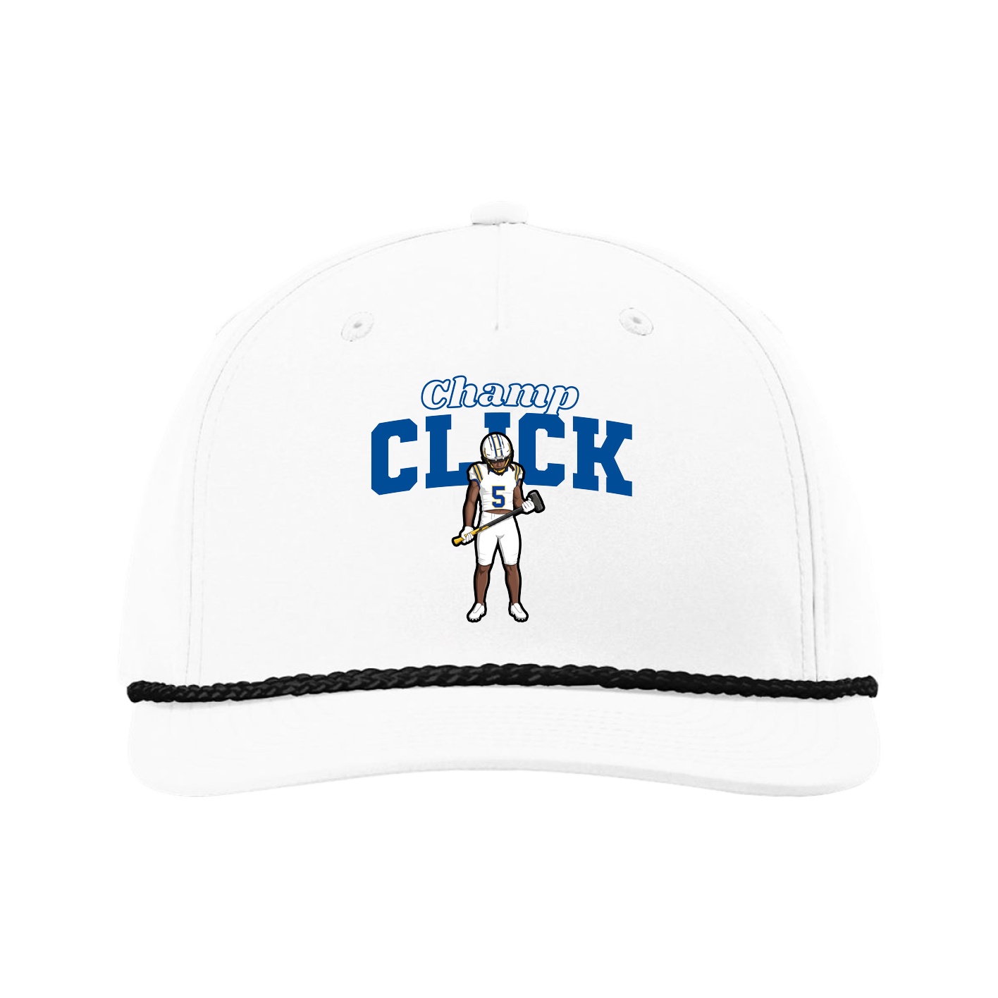Five-Panel Classic Rope Cap — Name Arch in White