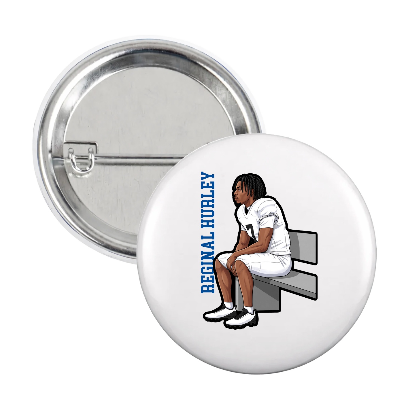 Game Day Button — Name Vertical in White