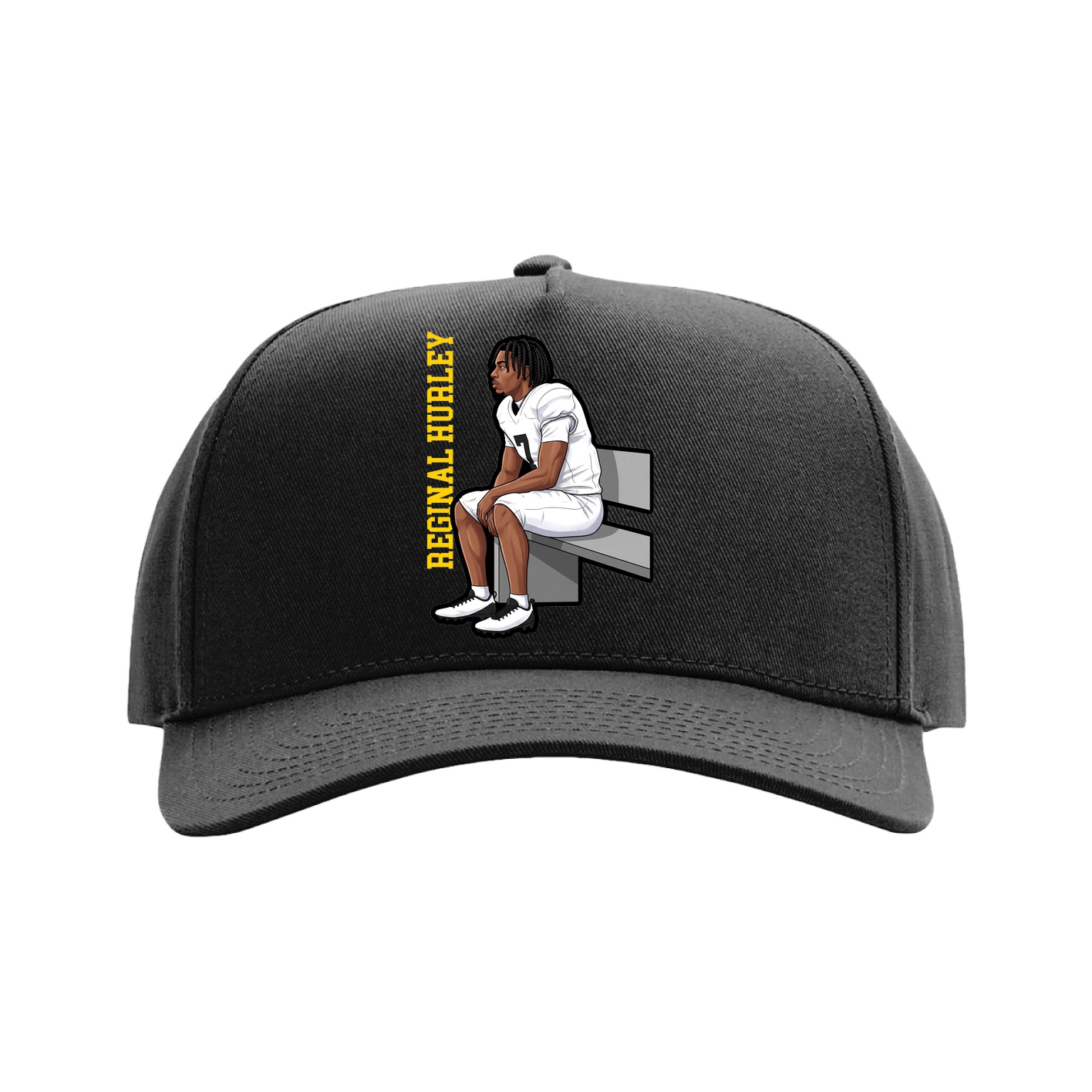 Full Fabric Five-Panel Champ Cap — Name Vertical in Black
