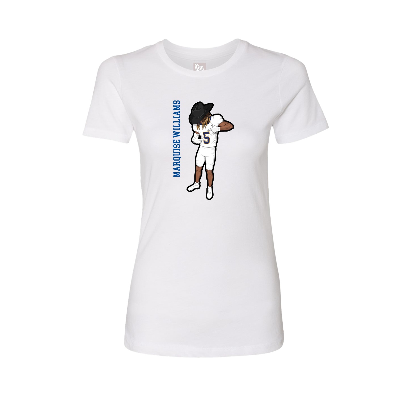 Fitted Women's Tee — Name Vertical in White