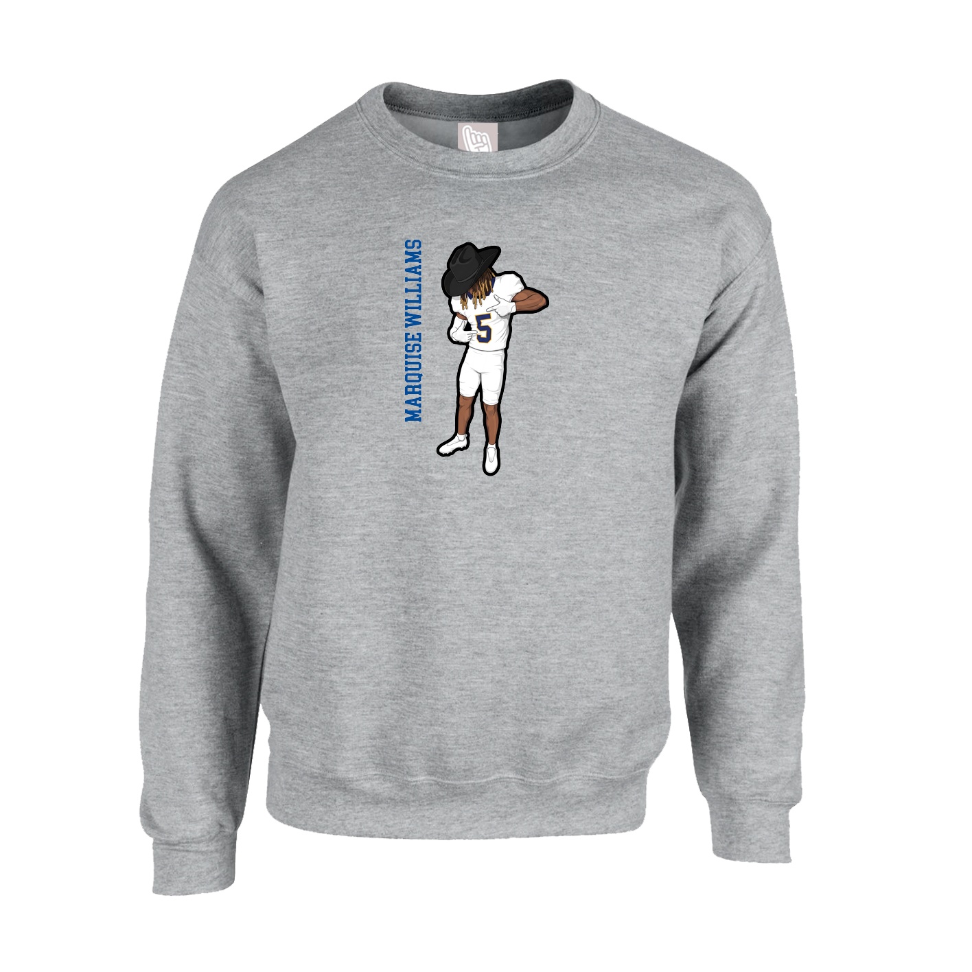 Fleece Crew — Name Vertical in Grey