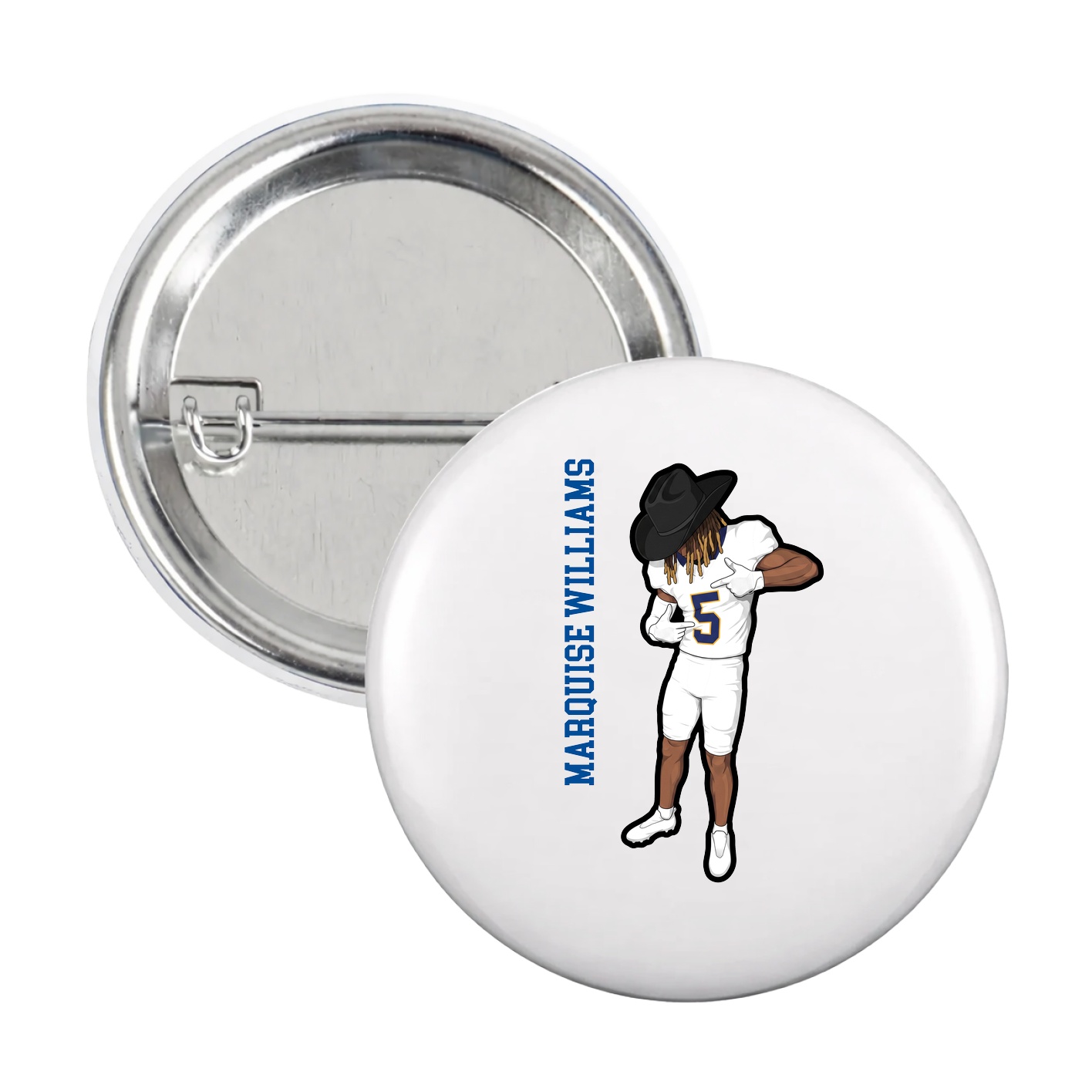 Game Day Button — Name Vertical in White