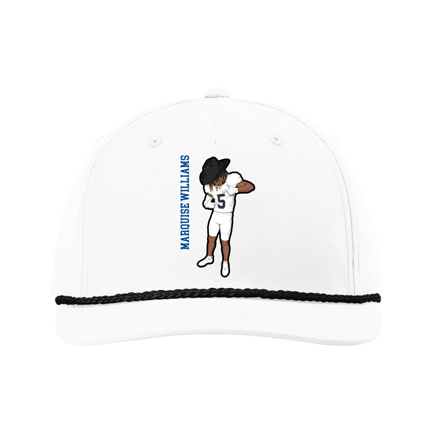 Five-Panel Classic Rope Cap — Name Vertical in White