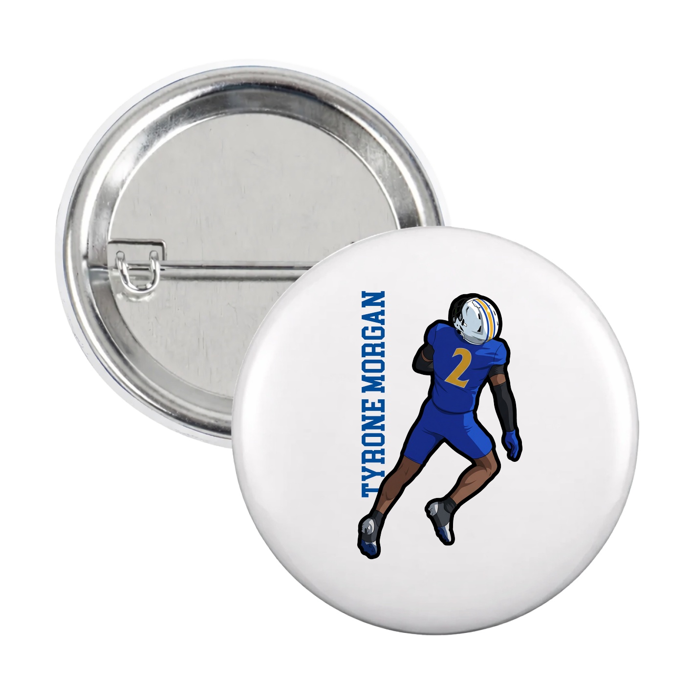 Game Day Button — Name Vertical in White