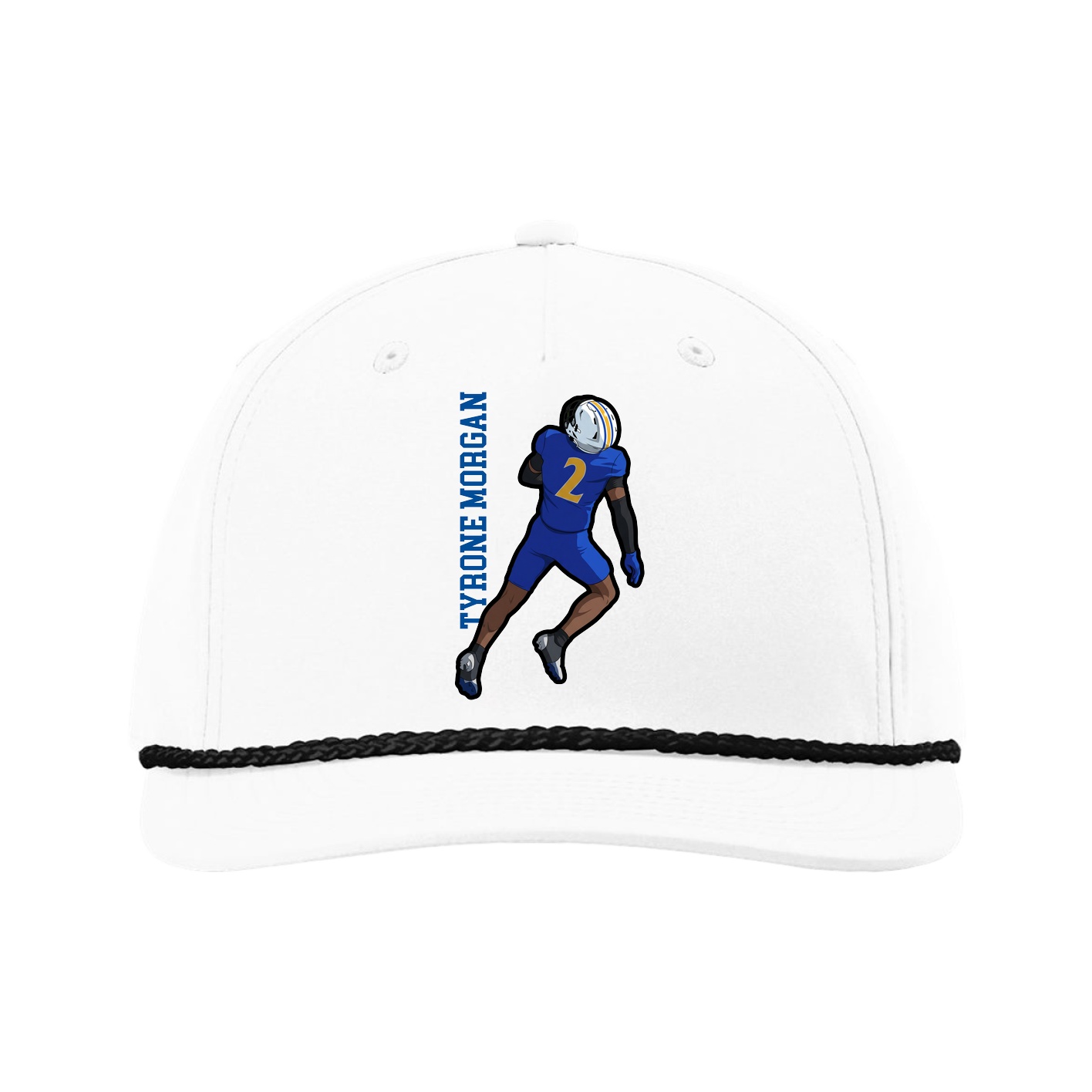 Five-Panel Classic Rope Cap — Name Vertical in White