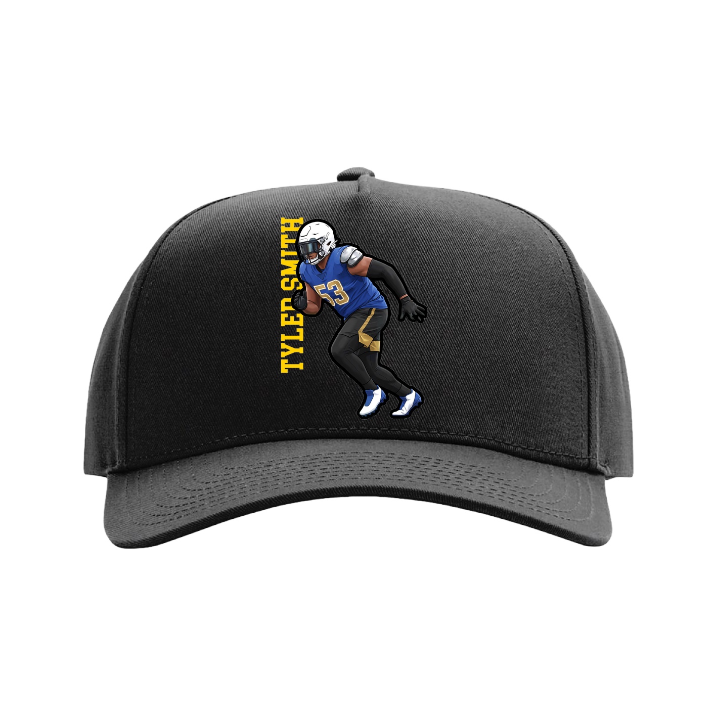Full Fabric Five-Panel Champ Cap — Name Vertical in Black