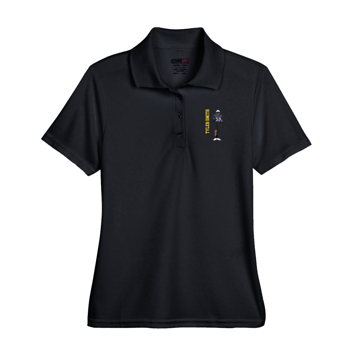 Performance Polo — Name Vertical in Black