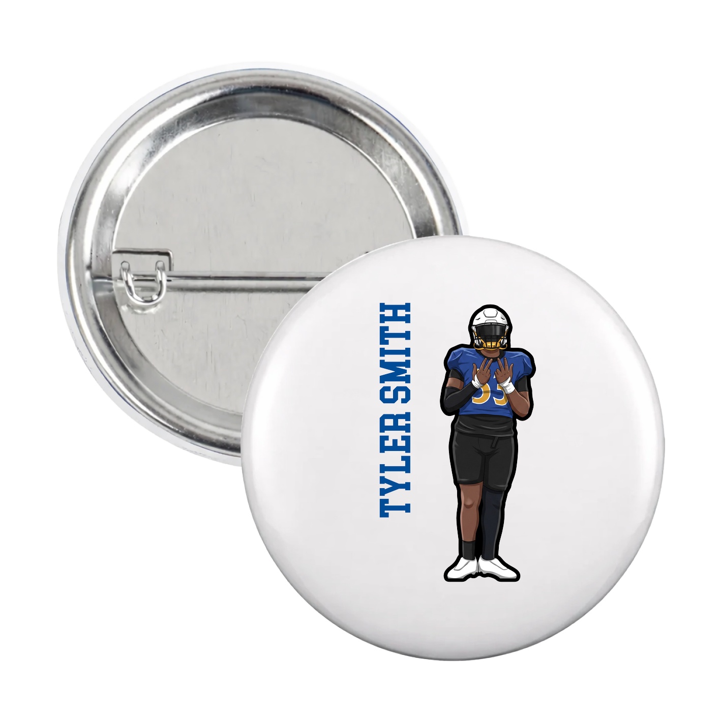 Game Day Button — Name Vertical in White