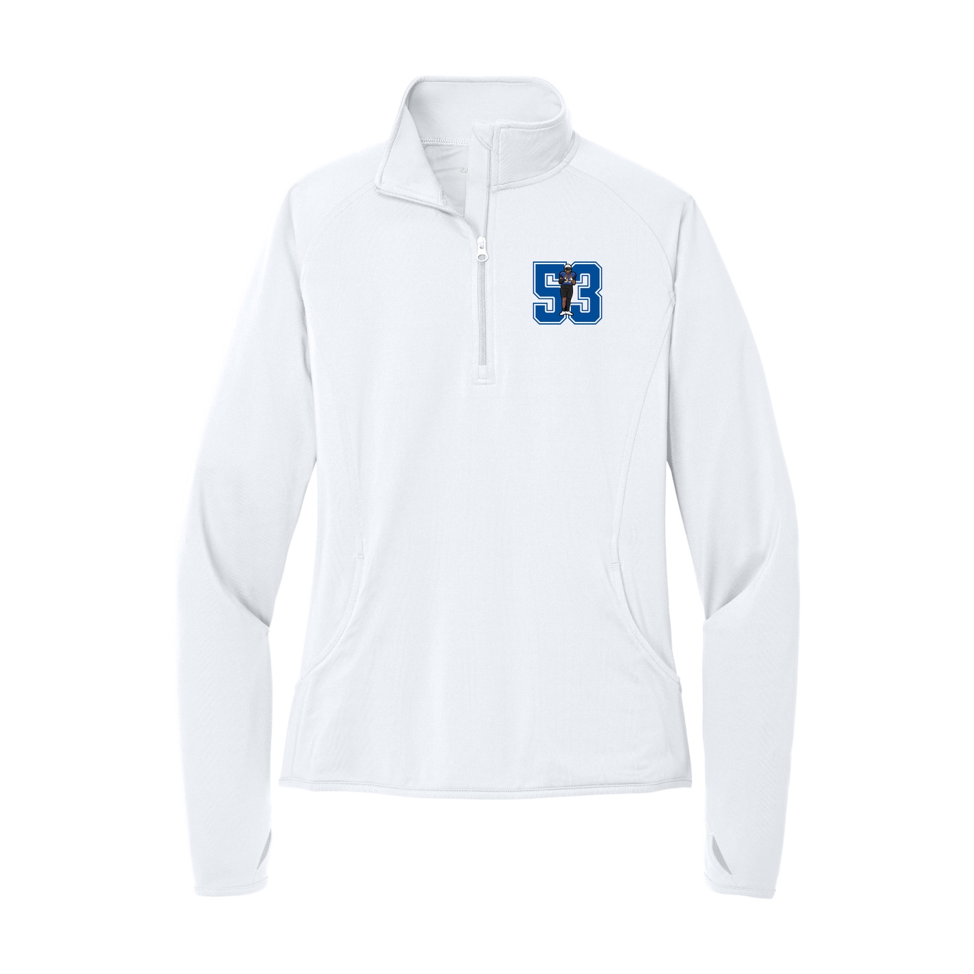 Women's Q-Zip Pullover — Number in White