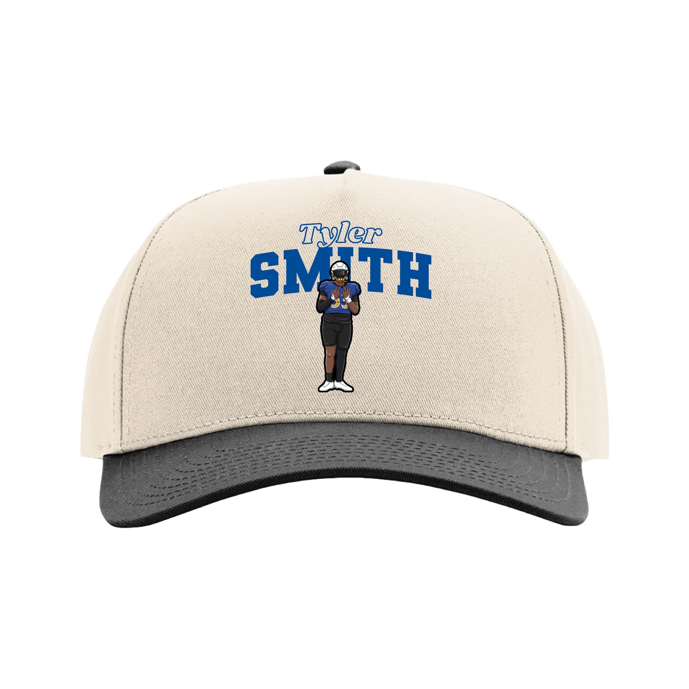 Full Fabric Five-Panel Champ Cap — Name Arch in Cream/Black