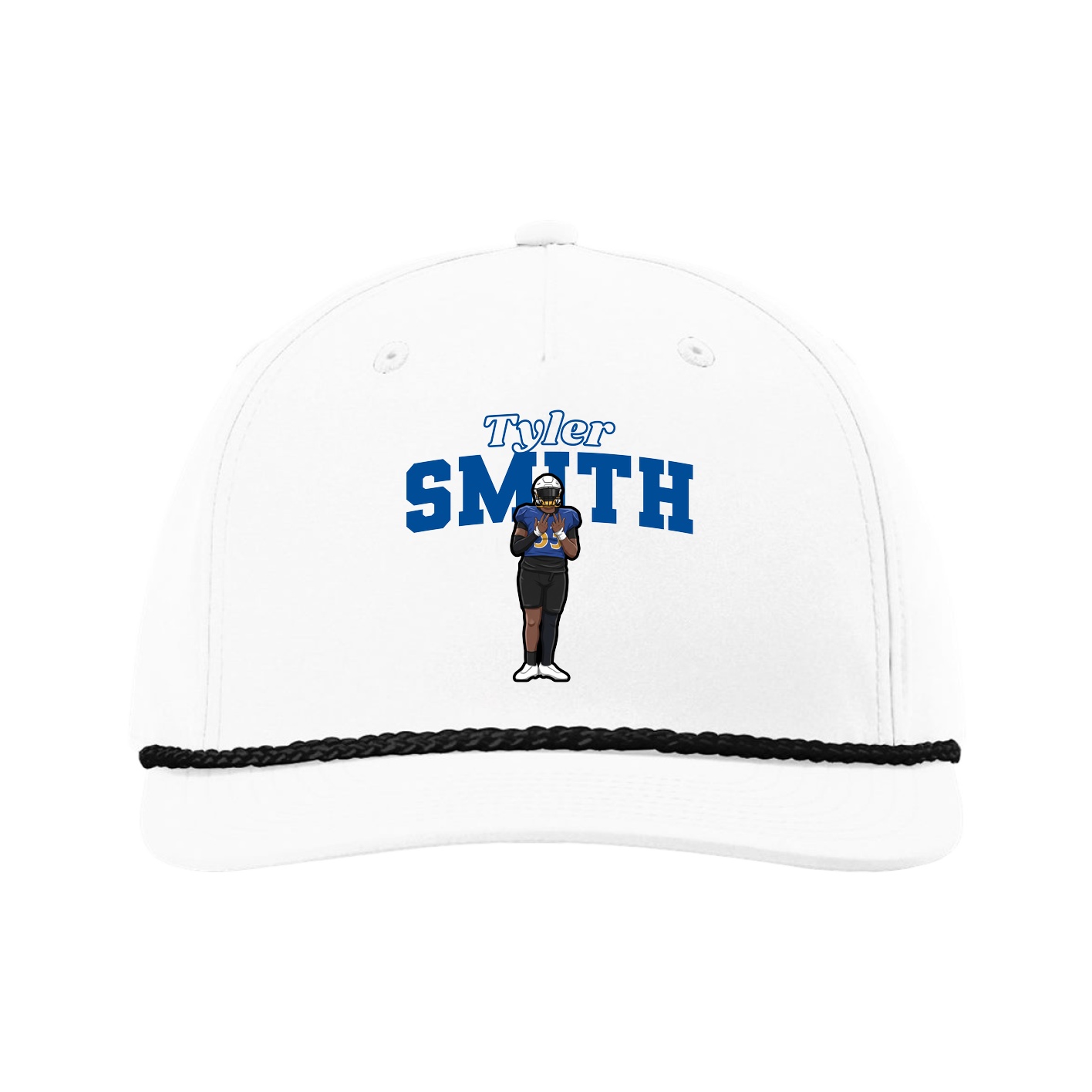 Five-Panel Classic Rope Cap — Name Arch in White