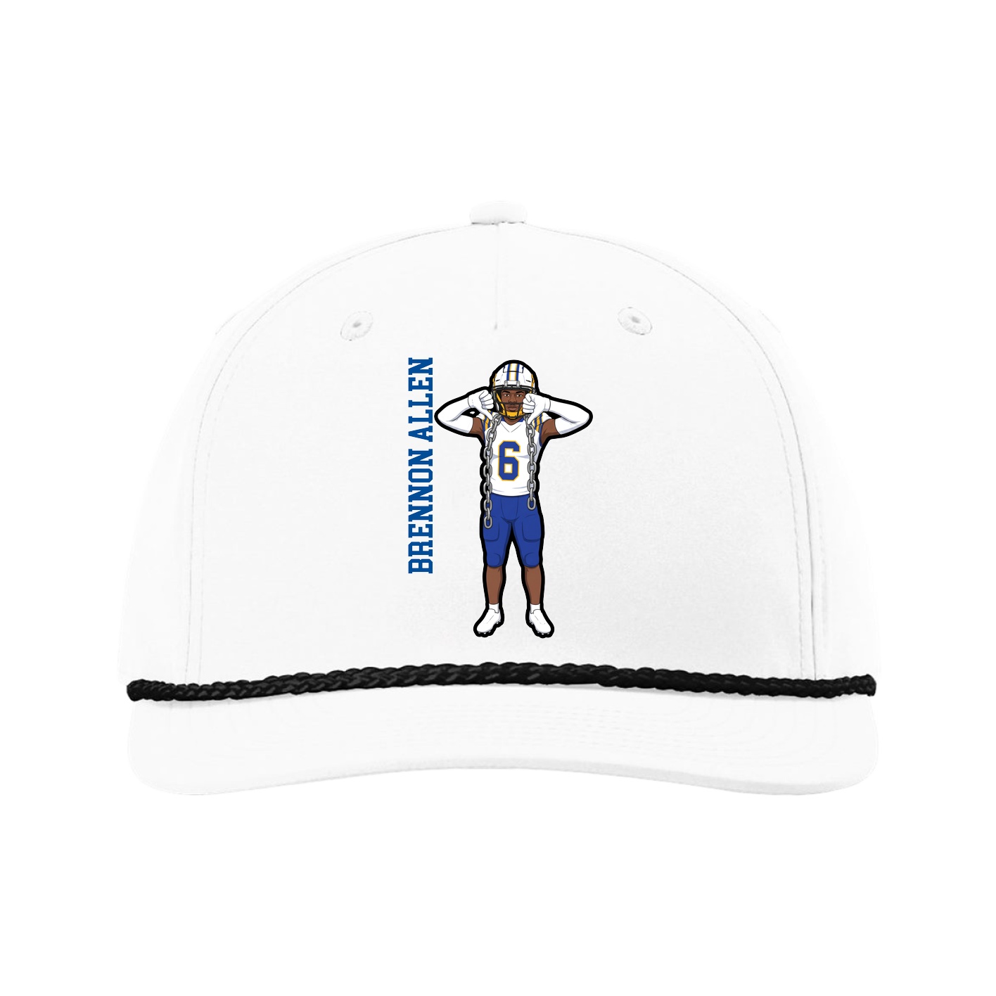 Five-Panel Classic Rope Cap — Name Vertical in White