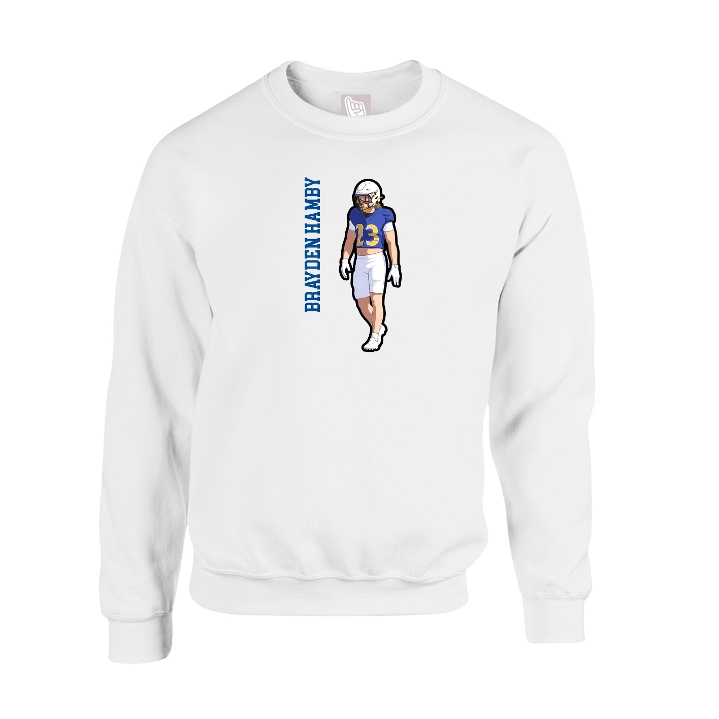 Fleece Crew — Name Vertical in White