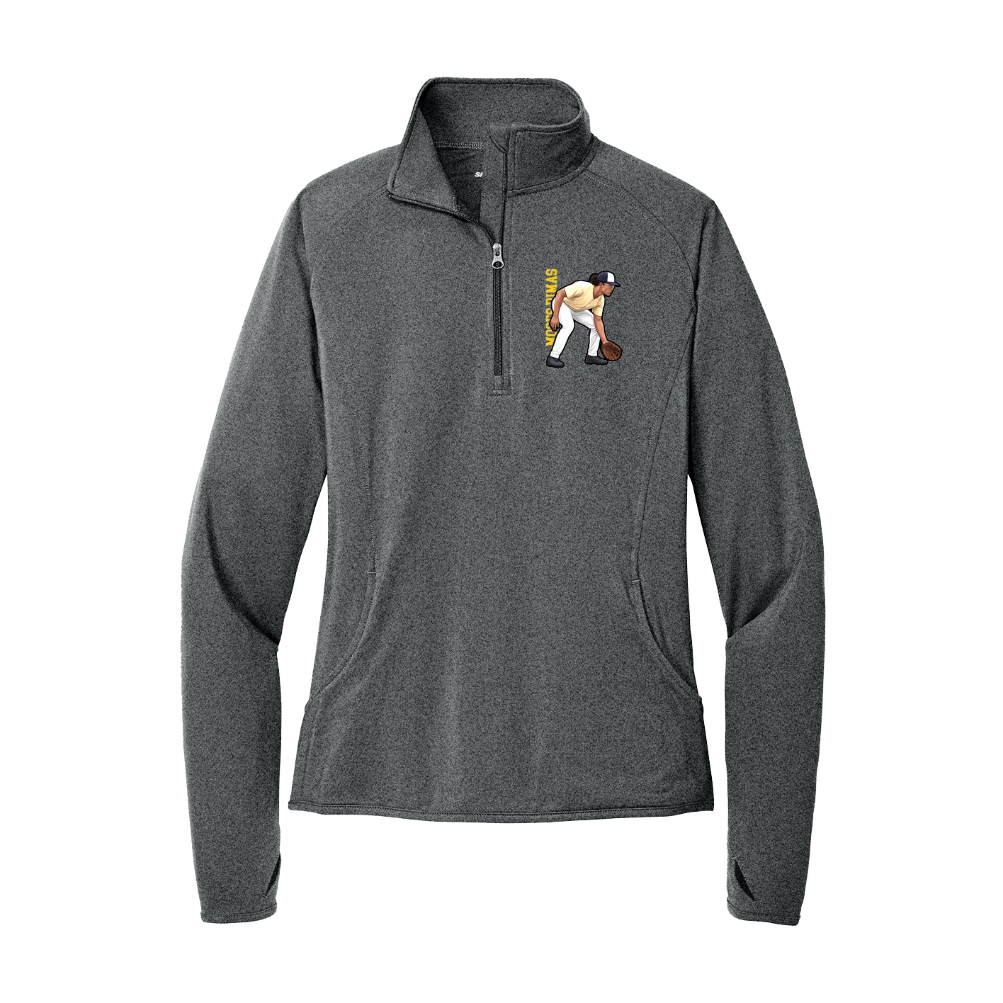 Women's Q-Zip Pullover — Name Vertical in Grey