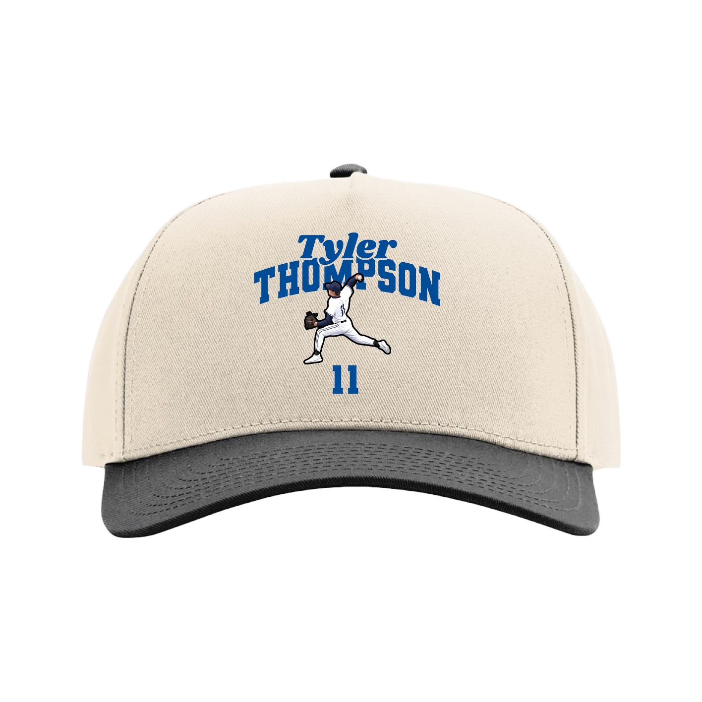 Full Fabric Five-Panel Champ Cap — Signature Arch in Cream/Black