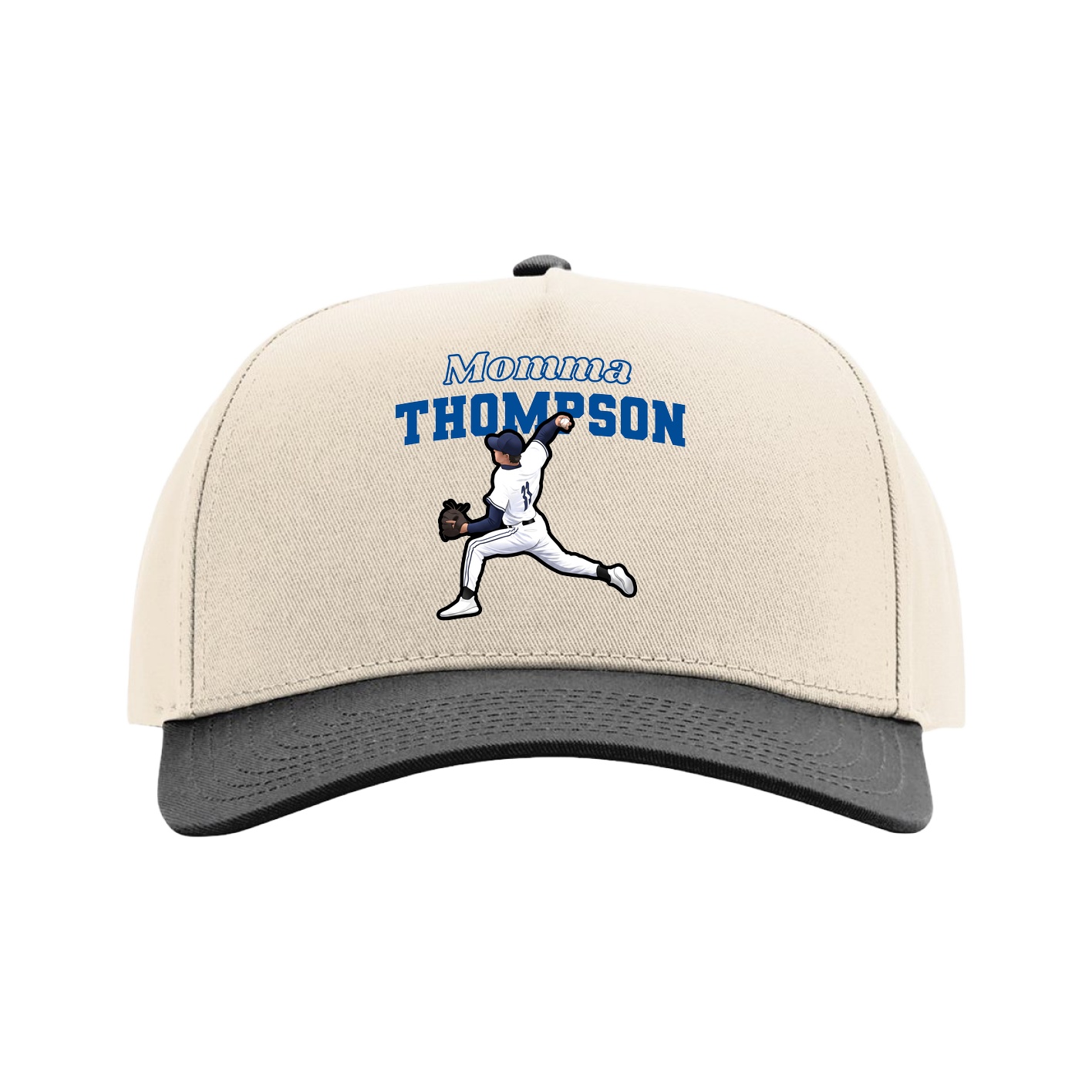 Full Fabric Five-Panel Champ Cap — Mothers Day Block in Cream/Black