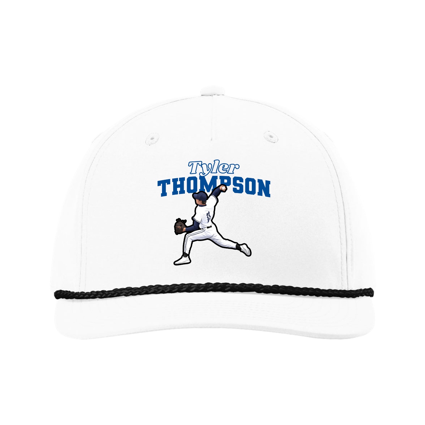 Five-Panel Classic Rope Cap — Name Arch in White