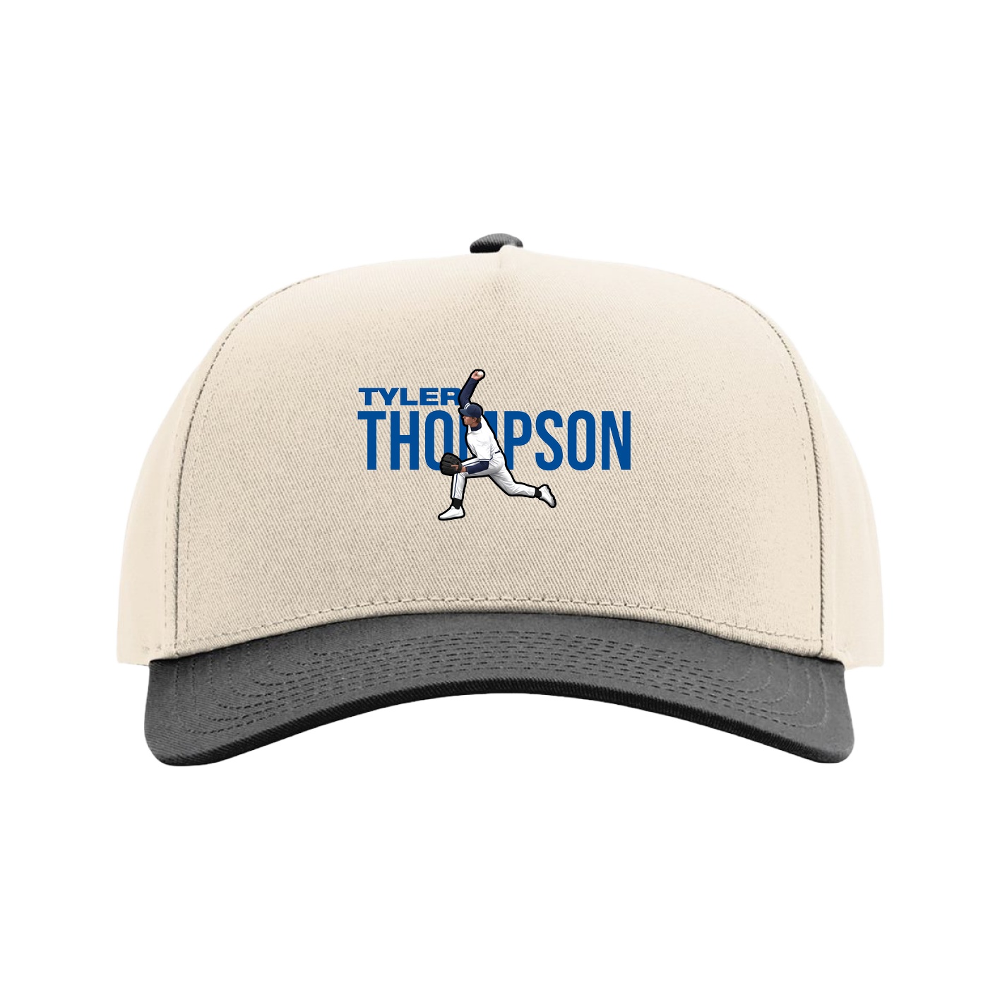 Full Fabric Five-Panel Champ Cap — Player Name in Cream/Black