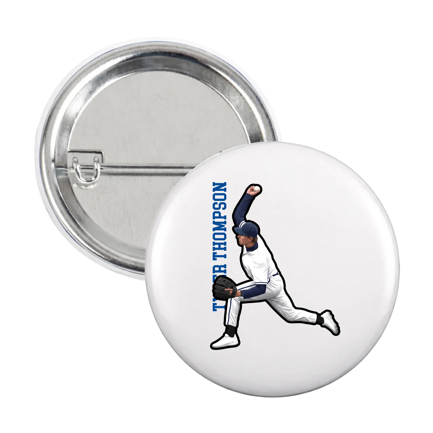 Game Day Button — Name Vertical in White