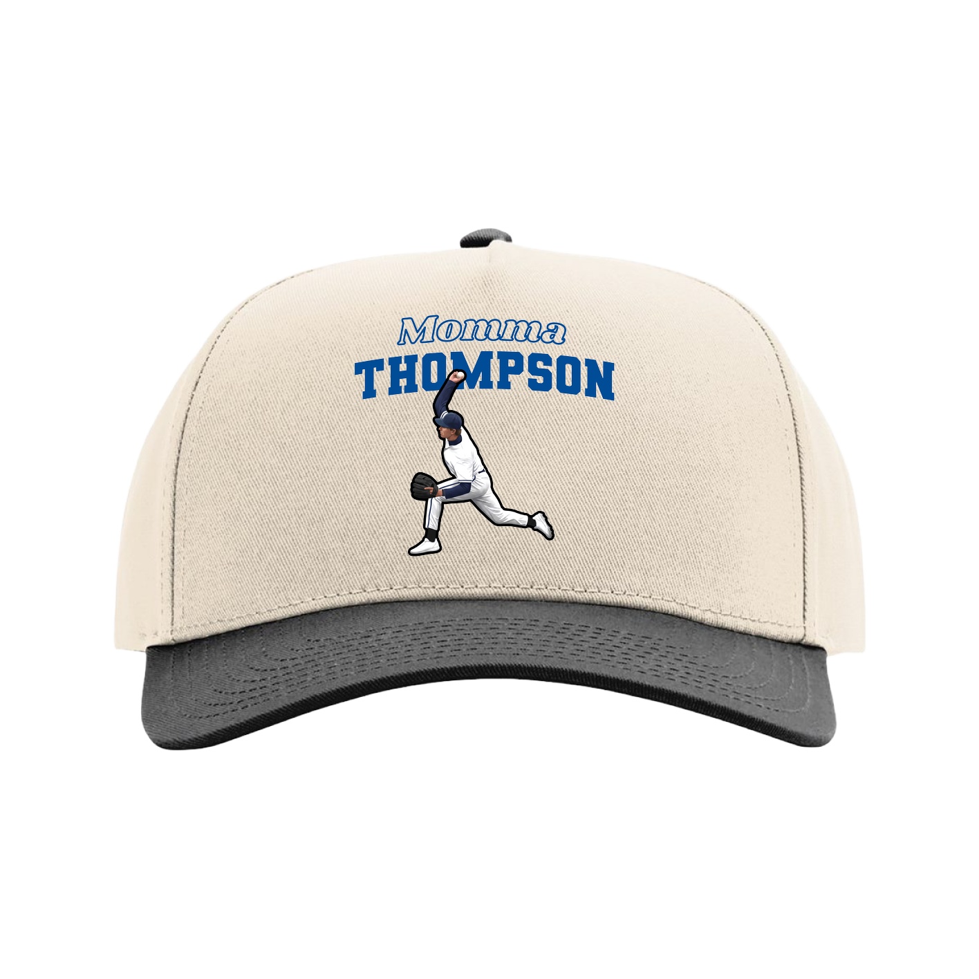 Full Fabric Five-Panel Champ Cap — Mothers Day Block in Cream/Black