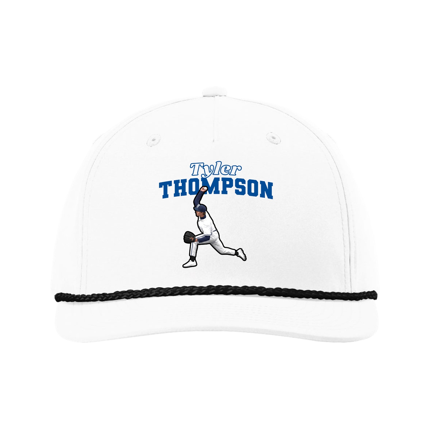 Five-Panel Classic Rope Cap — Name Arch in White