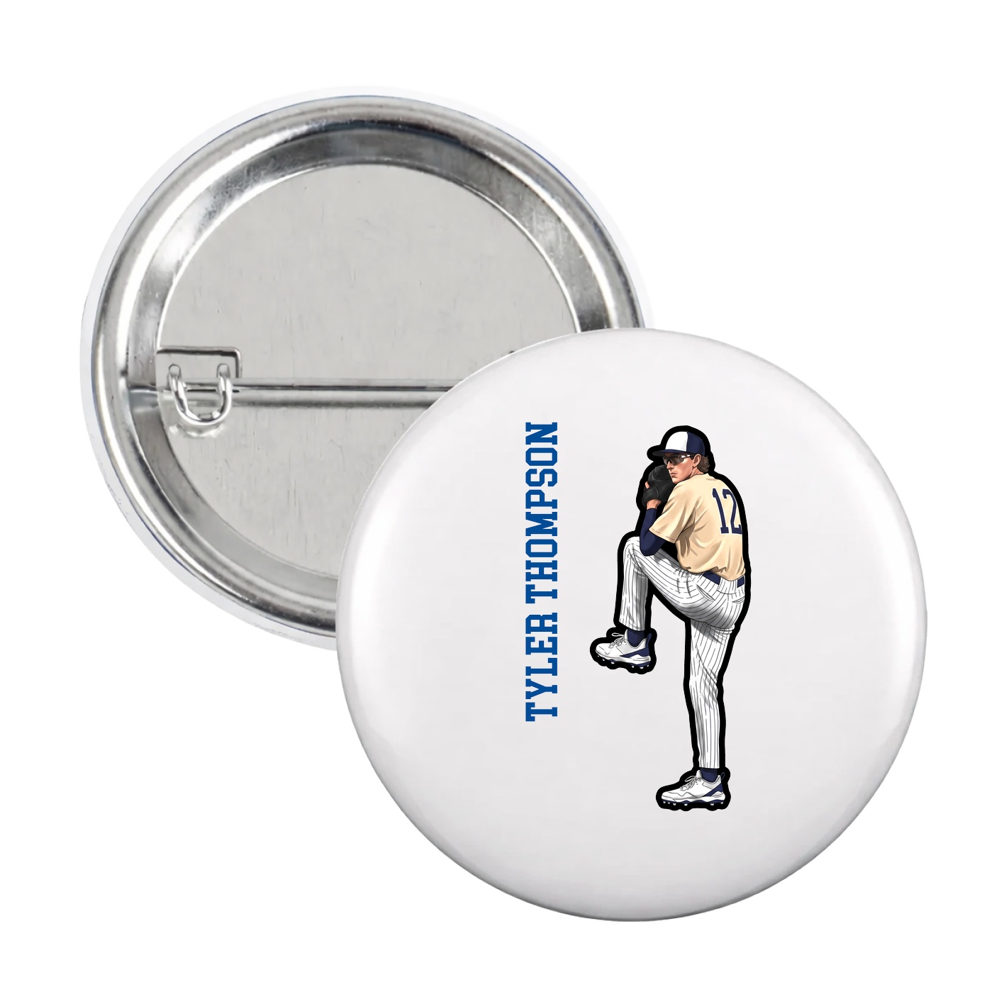 Game Day Button — Name Vertical in White