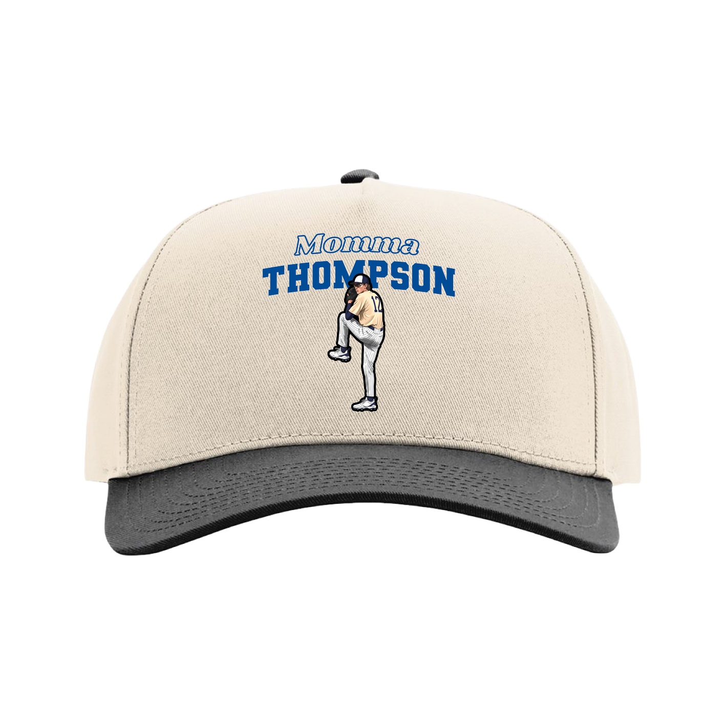 Full Fabric Five-Panel Champ Cap — Mothers Day Block in Cream/Black