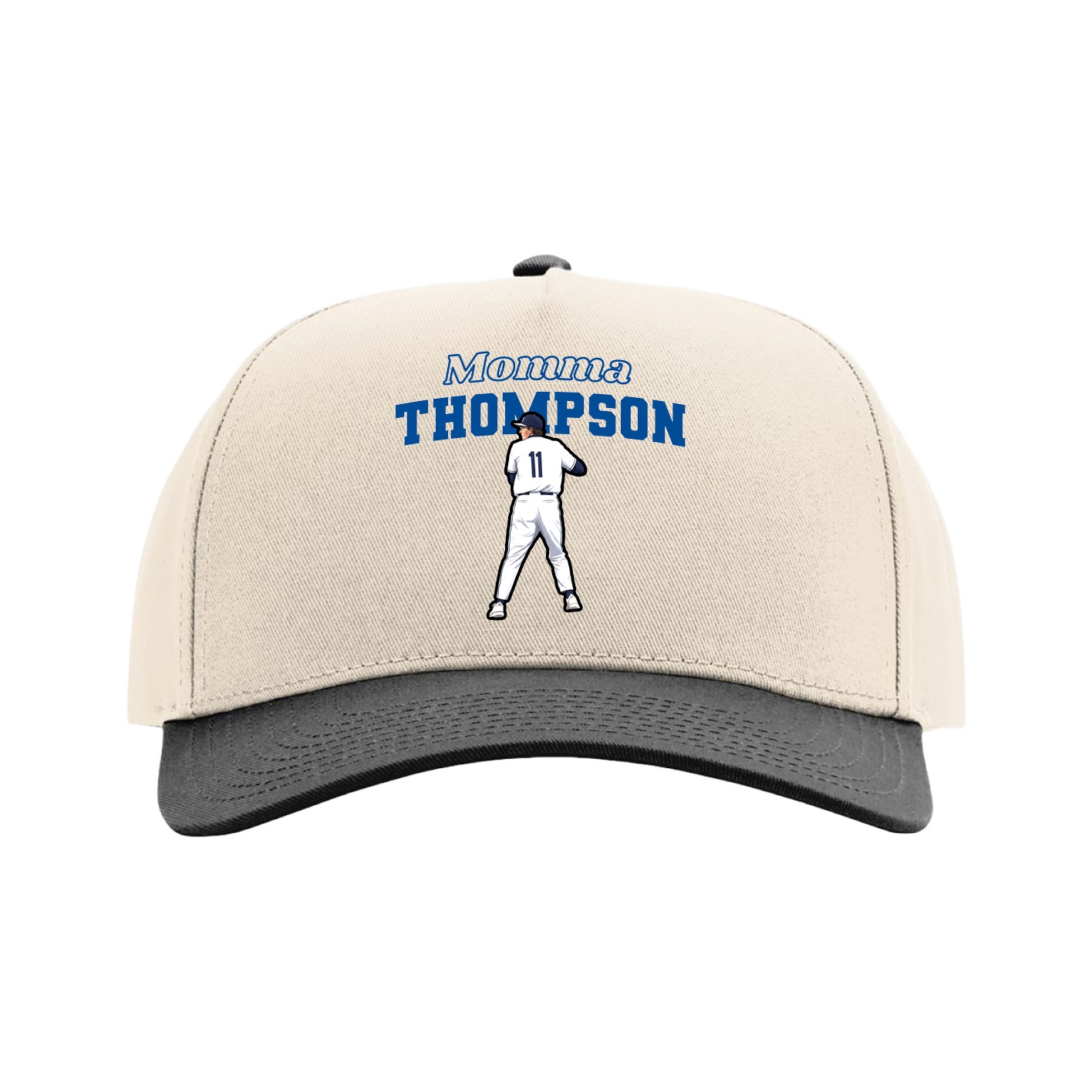 Full Fabric Five-Panel Champ Cap — Mothers Day Block in Cream/Black