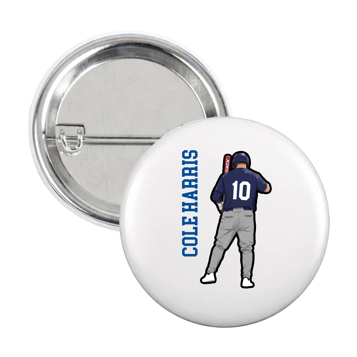 Game Day Button — Name Vertical in White