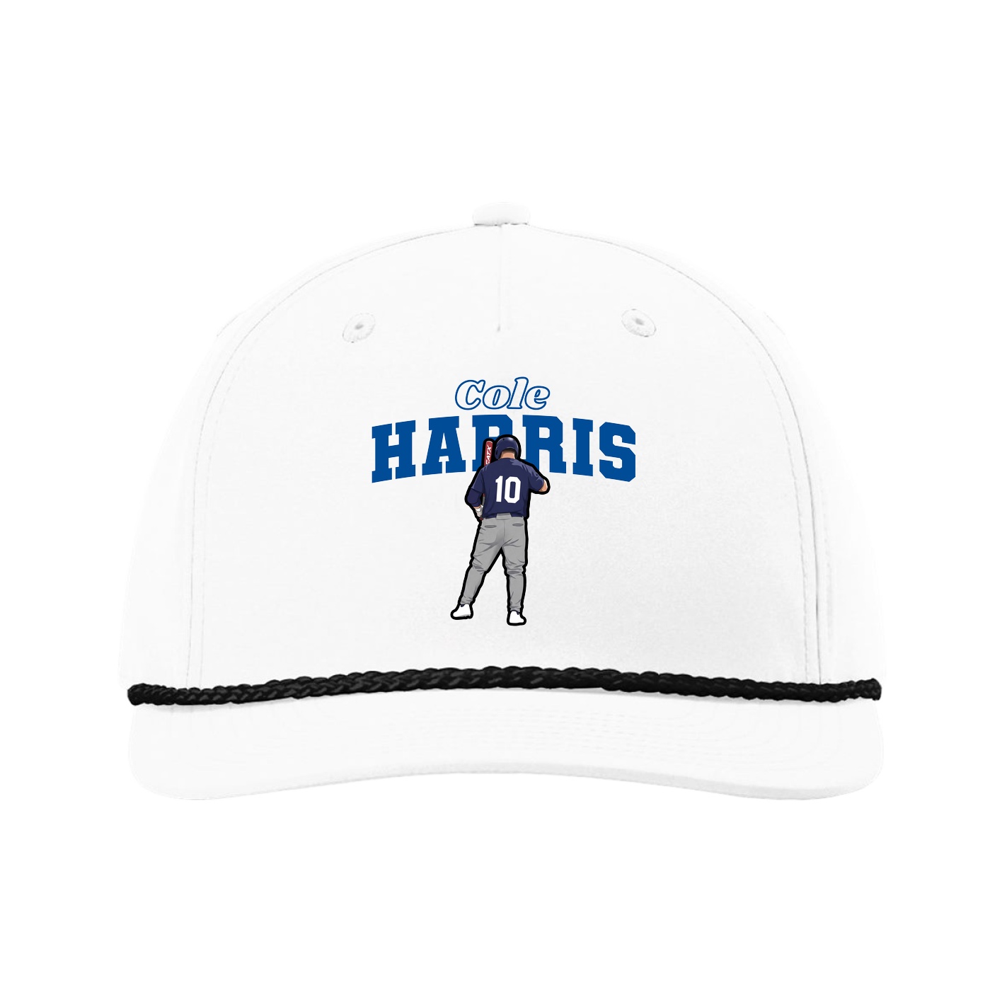 Five-Panel Classic Rope Cap — Name Arch in White