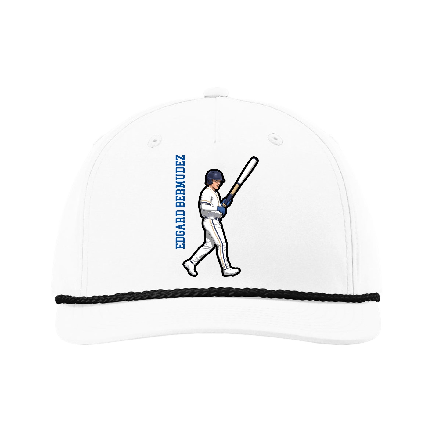 Five-Panel Classic Rope Cap — Name Vertical in White