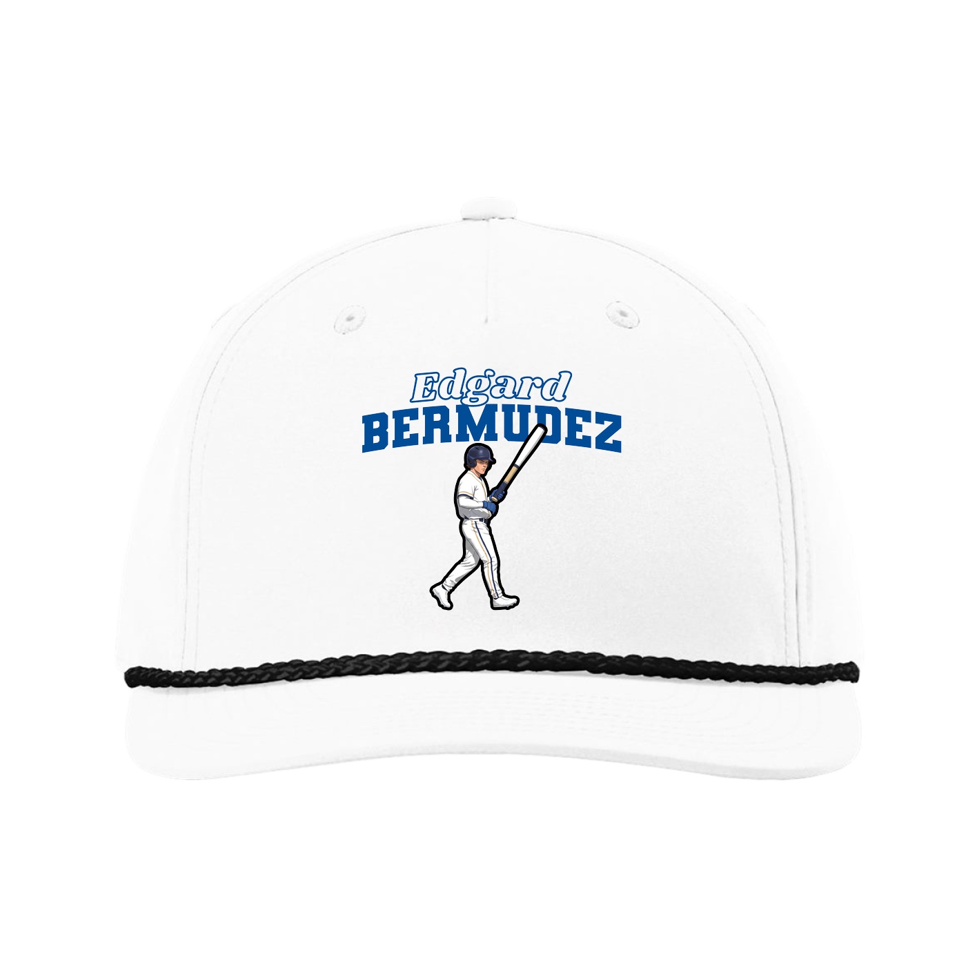 Five-Panel Classic Rope Cap — Name Arch in White