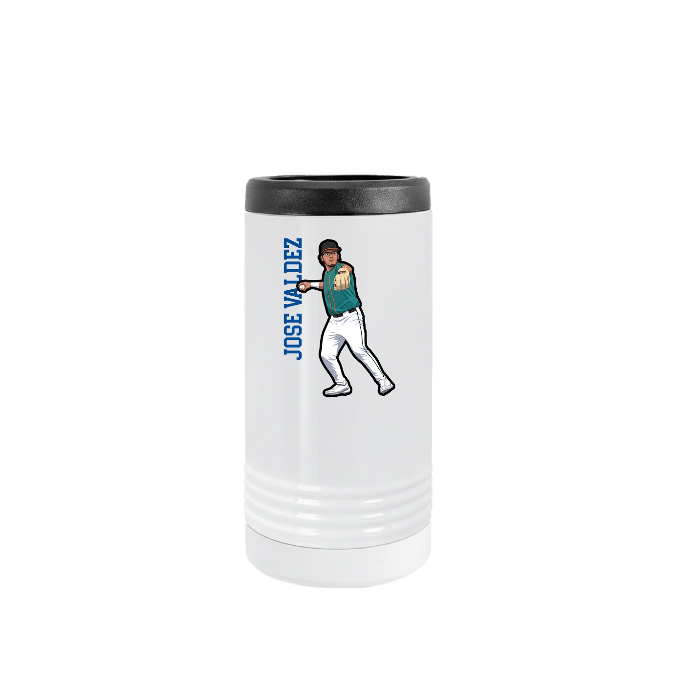 Slim Beverage Holder — Name Vertical in White