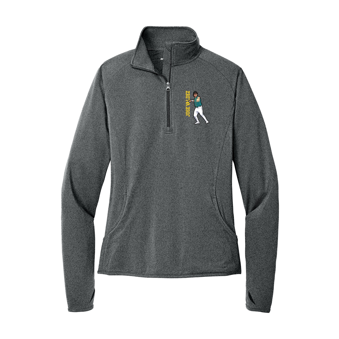 Women's Q-Zip Pullover — Name Vertical in Grey