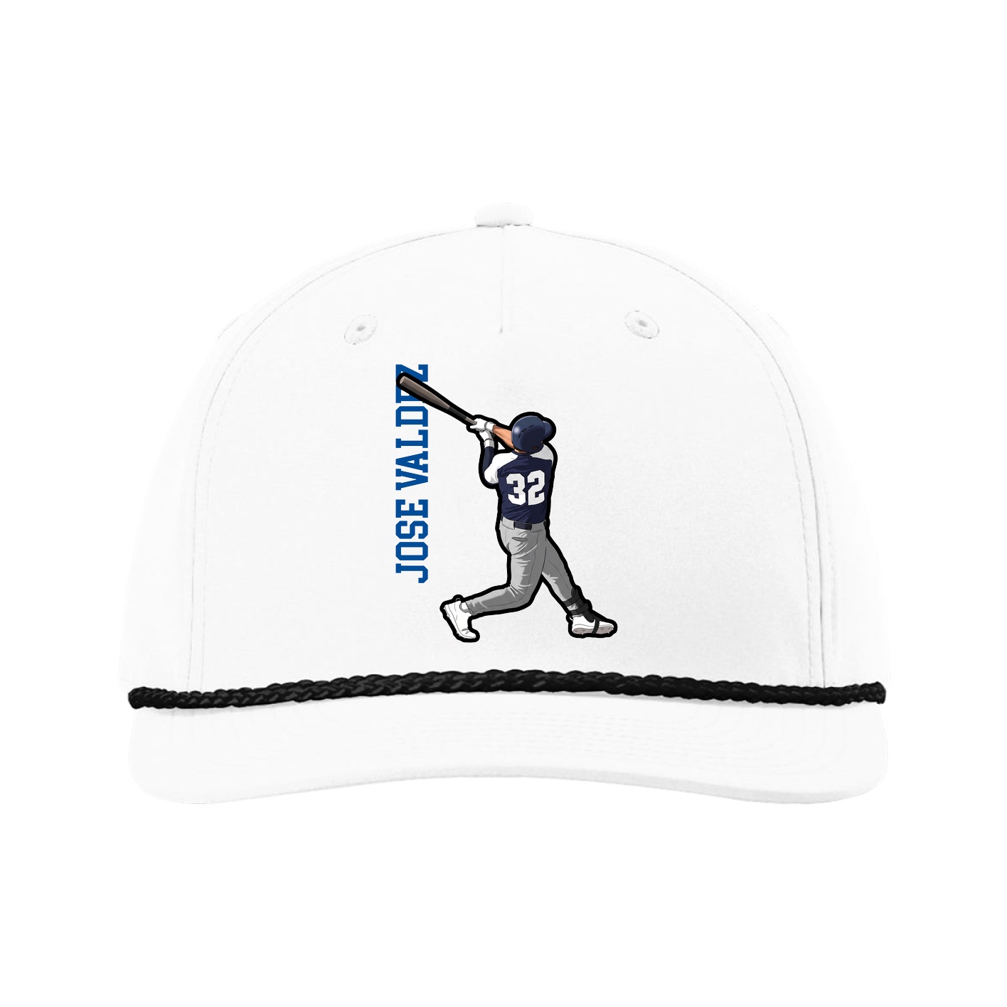 Five-Panel Classic Rope Cap — Name Vertical in White