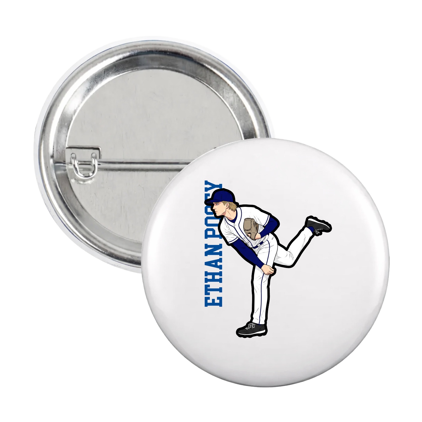 Game Day Button — Name Vertical in White