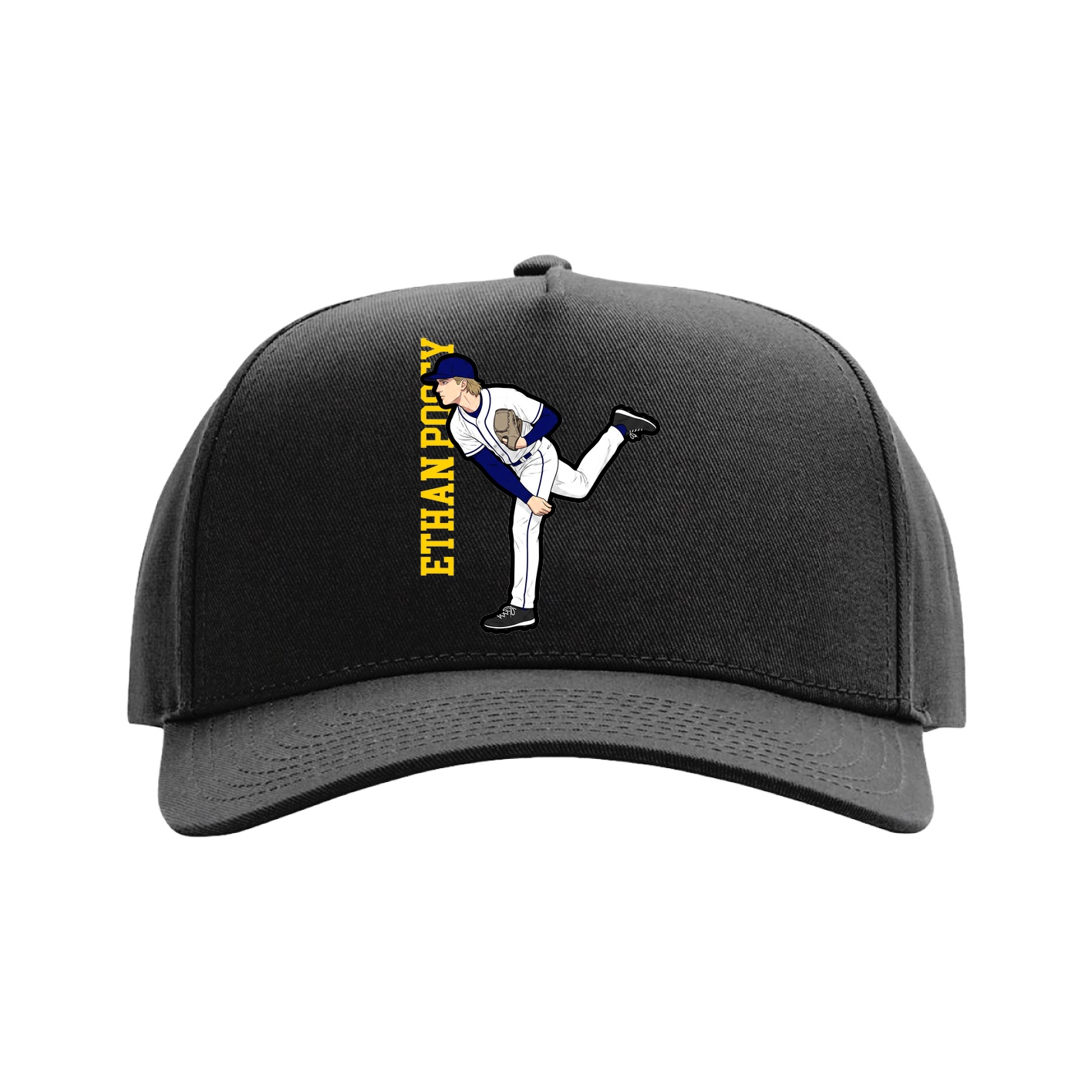 Full Fabric Five-Panel Champ Cap — Name Vertical in Black