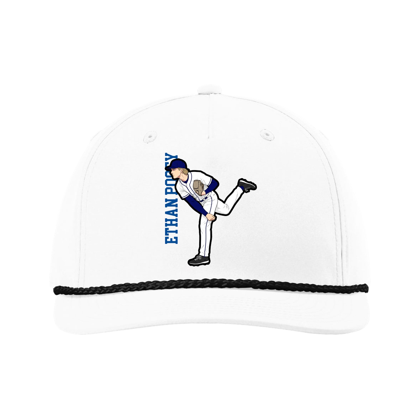 Five-Panel Classic Rope Cap — Name Vertical in White