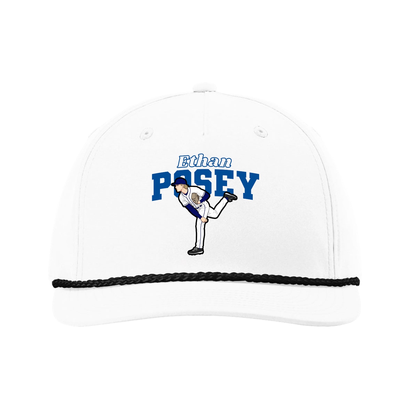 Five-Panel Classic Rope Cap — Name Arch in White